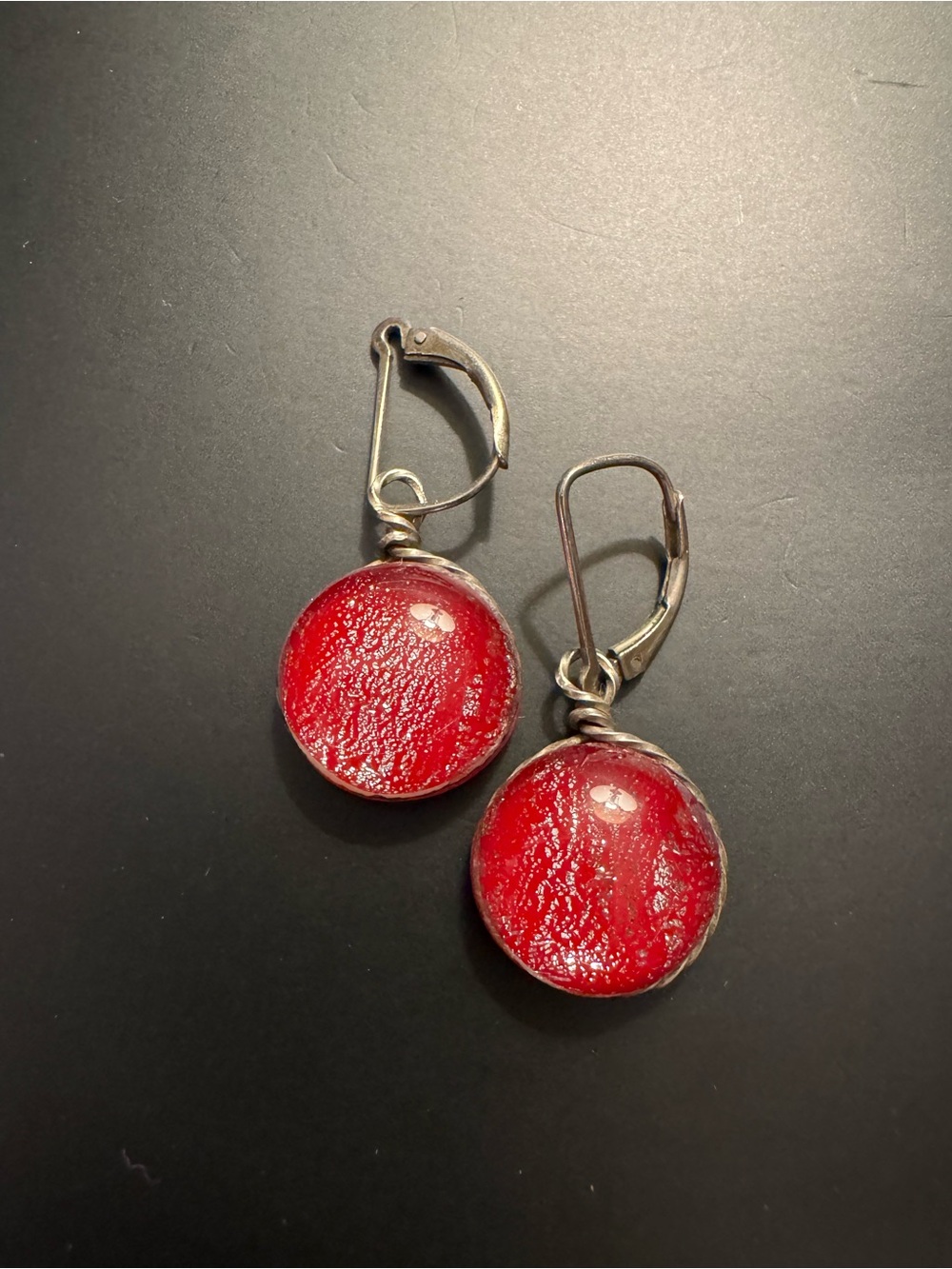 Sterling Silver Red Dichroic Art Glass Earrings